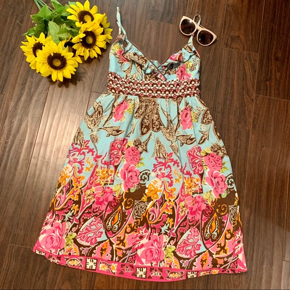 🎉HP🎉 Fire Los Angeles Floral Sundress with Bow - Picture 1 of 6